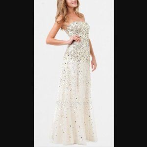 ADRIANNA PAPELL Metallic Sequined Strapless Mesh Gown